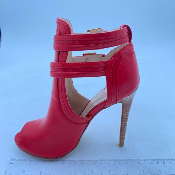 XYD Red Peep Toe Ankle Bootie High Heels Buckled Double Straps Cutout Party Shoe - Picture 2 of 8
